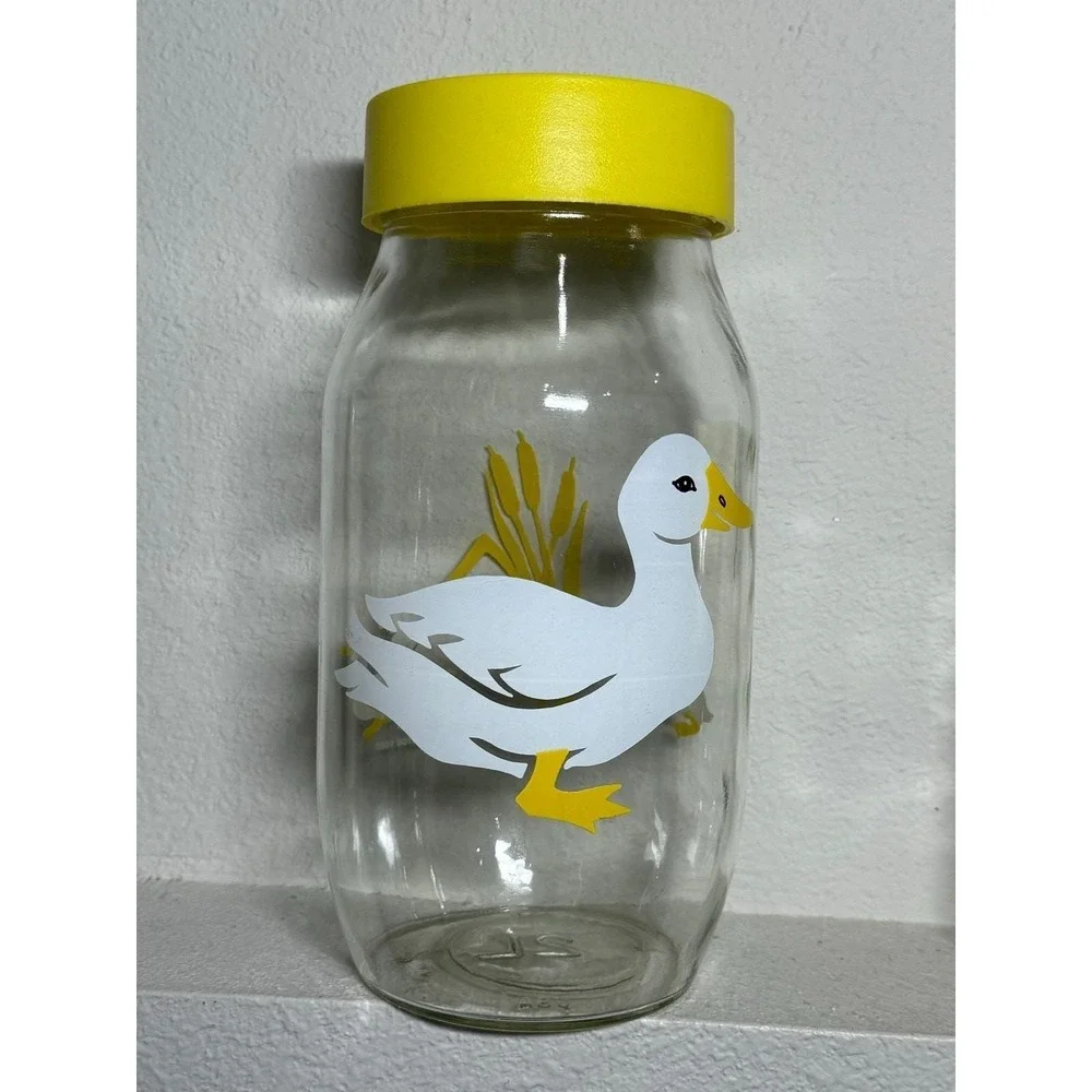 Vintage Duck Glass Canister Set Yellow Lid 80s‎ Kitchen Farmhouse Sun Tea Jars